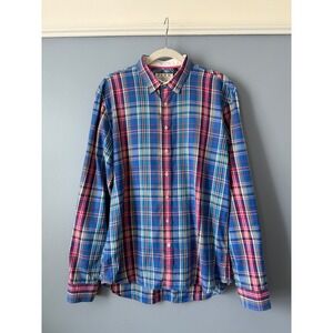 Men's Thomas Pink Shirtmaker Long Sleeve Button Up Blues Pinks Plaid Size Medium